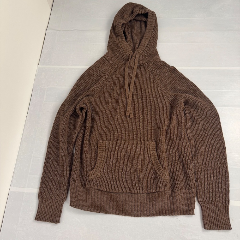 American Eagle Sweater Hoodie Women Small Brown Ribbed Knit Pullover Boho Pocket